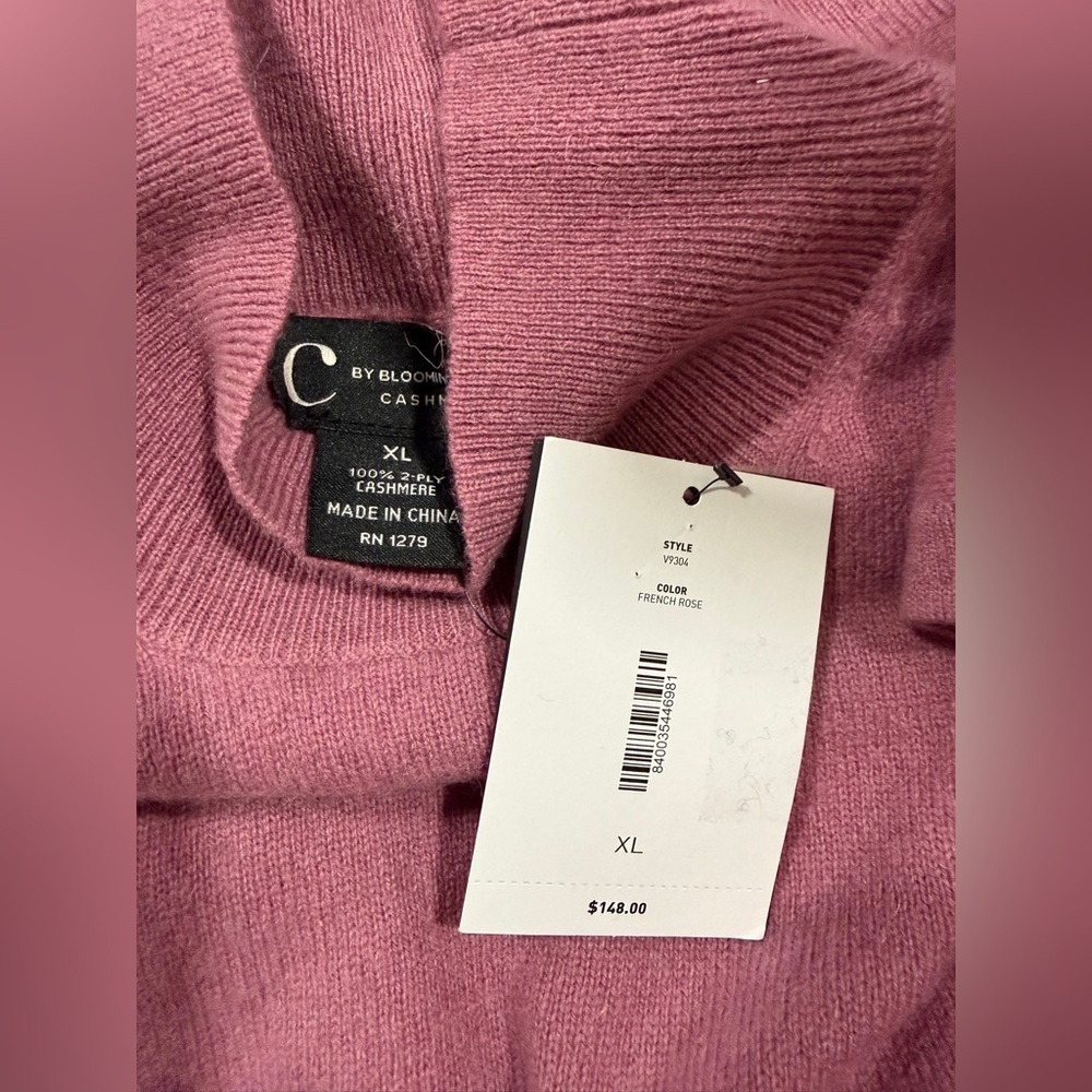 Bloomingdale’s 100% Cashmere Sleeveless Mock Neck Sweater XL Pink NWT - Picture 9 of 13